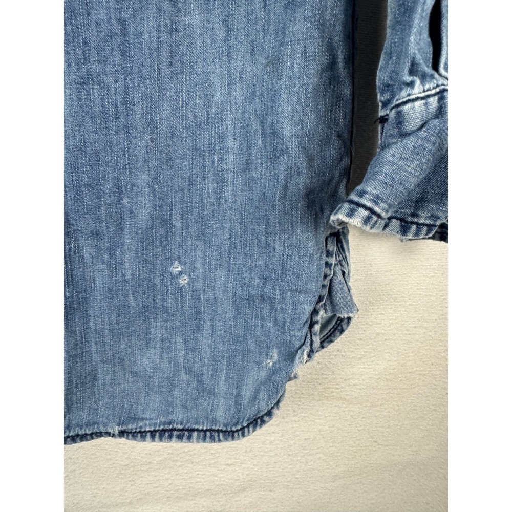 Current Elliott Denim Shirt Womens Blue Lt Wash Button Down Western Distressed - Picture 4 of 12